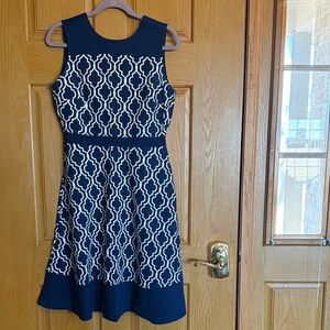 Lands' End Navy and White Midi Dress